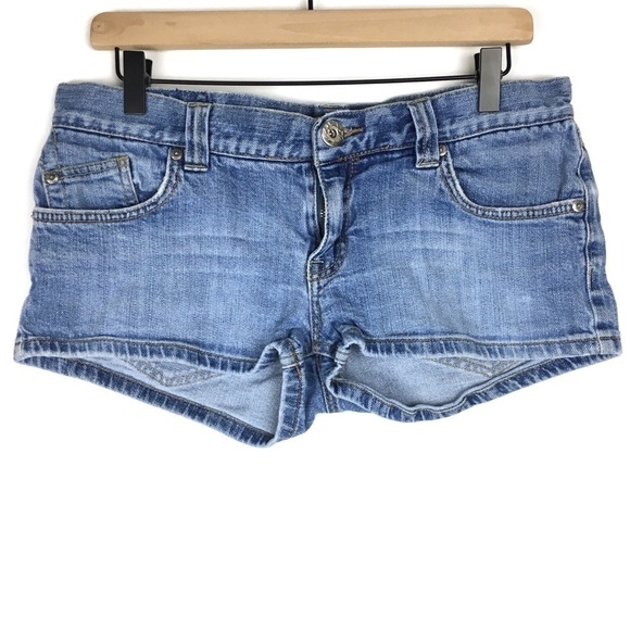 ROXY Denim Jean Shorts Super Short Stretch Y2K 90s Style Surf Size 11 Juniors - Picture 1 of 7